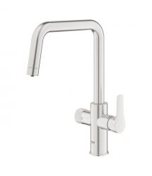 Grohe Смеситель для кухни Blue Pure Start, дл.излива - 223мм, поворотный, 1+1 фильтр, супер сталь