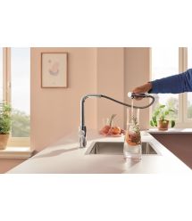 Grohe Смеситель для кухни Blue Pure Minta, дл.излива - 223мм, поворотный/вытяжной, 1+1фильтр, хром