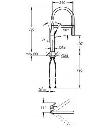 Grohe Смеситель для кухни Essence, дл.излива - 240мм, поворотный/гибкий, 1рычаг, матовый прохладный восход солнца