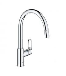 Grohe Смеситель для кухни QuickFix Start Flow, дл.излива - 215мм, поворотный/вытяжной, 1рычаг, хром