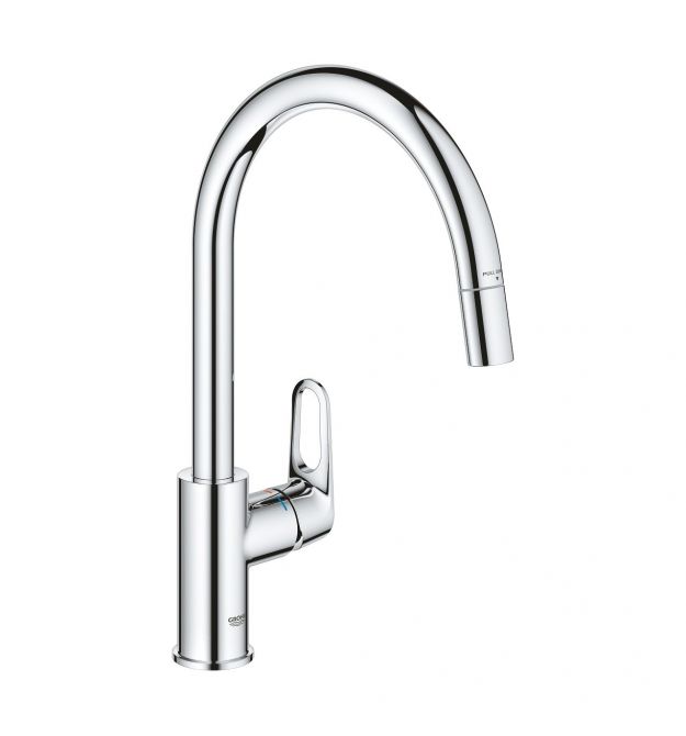 Grohe Смеситель для кухни QuickFix Start Flow, дл.излива - 215мм, поворотный/вытяжной, 1рычаг, хром