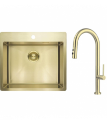 Deante Набор для кухни Olfato стальная мойка ZPO_R10B + смес. BQO_R72M, брашованое золото