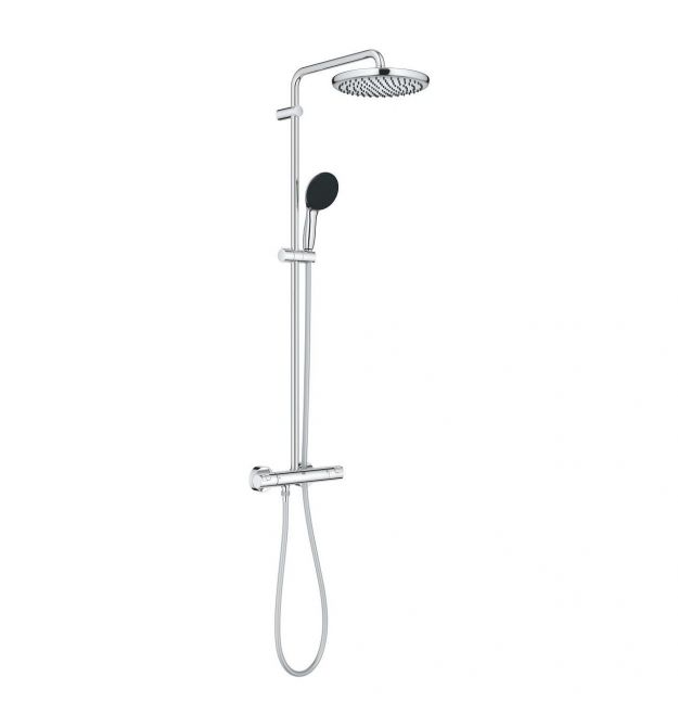 Grohe Душевая система Vitalio Start System 250 со смесителем-термостатом для душа, верхний душ, лейка, крепл. - на стойке, хром