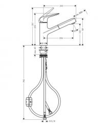 Hansgrohe Смеситель для кухни Focus M42, дл.излива - 225мм, вытяжной, 1 рычаг, KM150, сталь