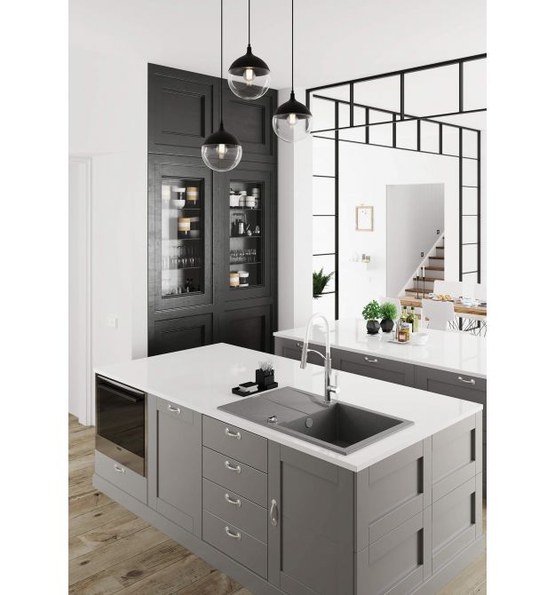 Deante Смеситель для кухни Gerbera, дл.излива - 200мм, вытяжной, 1 рычаг, хром-белый