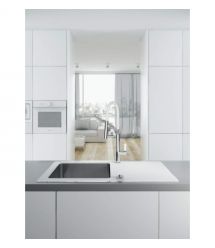 Deante Смеситель для кухни Gerbera, дл.излива - 200мм, вытяжной, 1 рычаг, хром-белый