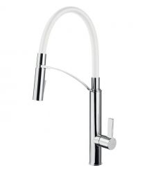 Deante Смеситель для кухни Gerbera, дл.излива - 200мм, вытяжной, 1 рычаг, хром-белый