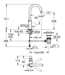Grohe Смеситель для раковины Swift L дл. излива - 140мм, поворотный, 1 рычаг, хром