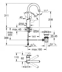 Grohe Смеситель для раковины Swift L дл. излива - 140мм, поворотный, 1 рычаг, хром