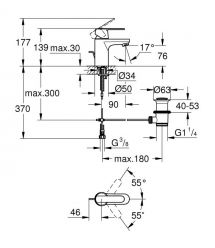 Grohe Смеситель для раковины Get S дл. излива - 90мм, неповоротный, 1 рычаг, хром