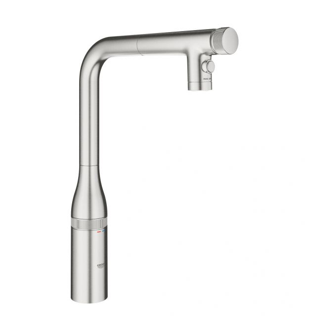 Grohe Смеситель для кухни Accent Smart Control, дл.излива - 201мм, поворотный/вытяжной, вентиль/кнопка, супер сталь