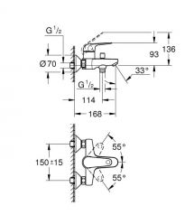 Grohe Смеситель для ванны Swift дл. излива - 168мм, неповоротный, 1 рычаг, хром