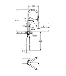 Grohe Смеситель для кухни Viamo, дл.излива - 235мм, поворотный/гибкий, 1рычаг, хром