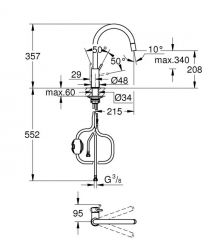 Grohe Смеситель для кухни BauClassic, дл.излива - 215мм, поворотный, 1рычаг, хром