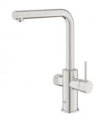 Grohe Смеситель для кухни Blue Pure Minta, дл.излива - 223мм, поворотный/вытяжной, 1+1фильтр, супер сталь