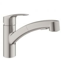 Grohe Смеситель для кухни Via, дл.излива - 227мм, поворотный/вытяжной, 1рычаг, супер сталь