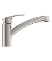 Grohe Смеситель для кухни Via, дл.излива - 227мм, поворотный/вытяжной, 1рычаг, супер сталь