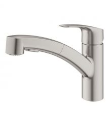 Grohe Смеситель для кухни Via, дл.излива - 227мм, поворотный/вытяжной, 1рычаг, супер сталь