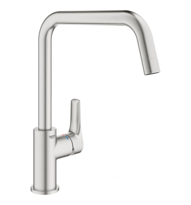 Grohe Смеситель для кухни Via, дл.излива - 228мм, поворотный, 1рычаг, супер сталь