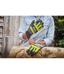 Ryobi Перчатки рабочие RAC258M, козья кожа, защита от порезов, р.M, черно-желтый