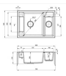 Deante Мойка кухонная Magnetic, гранит, прямоуг., с крылом, 690х500х219мм, чаша - 1.5, врезная, антрацит