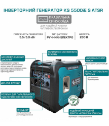 Könner & Söhnen Генератор бензиновый инверторный KS 5500iES ATSR, 230В, 5.5кВт, АВР(ATS), электростартер, 52кг