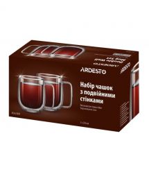 ARDESTO Набор чашек с ручками и двойными стенками, 250мл, 2шт, боросиликатное стекло, прозрачный
