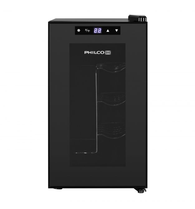 Philco Холодильник для вина, 45х25х50, холод.отд.-21л, зон - 1, бут-8, диспл, подсветка, черный