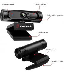 AVerMedia Вебкамера PW315 FullHD, 60fps, fixed focus, чёрный