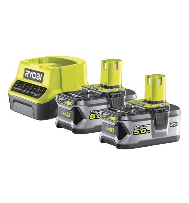 Ryobi Набор аккумулятора и зарядного устройства RC18120-250 ONE+, 18В, 2х5А•час, ЗУ Lithium+