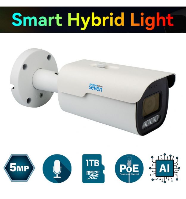 Моторизированная вариофокальная IP-видеокамера 5 Мп SEVEN IP-7245PA-DLMV 2,7-13,5 мм с умной двойной подсветкой