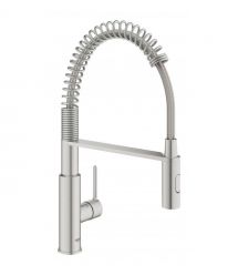 Grohe Смеситель для кухни Via Cosmo, дл.излива - 236мм, поворотный/гибкий, 1рычаг, супер сталь