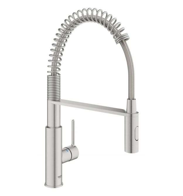 Grohe Смеситель для кухни Via Cosmo, дл.излива - 236мм, поворотный/гибкий, 1рычаг, супер сталь