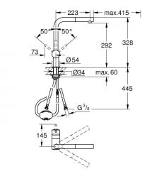 Grohe Смеситель для кухни Vento, дл.излива - 223мм, поворотный/вытяжной, 1рычаг, хром