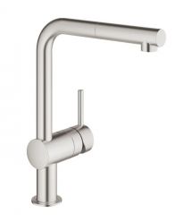 Grohe Смеситель для кухни Vento, дл.излива - 223мм, поворотный/вытяжной, 1рычаг, супер сталь