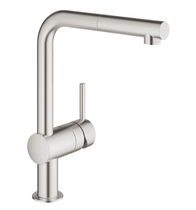 Grohe Смеситель для кухни Vento, дл.излива - 223мм, поворотный/вытяжной, 1рычаг, супер сталь