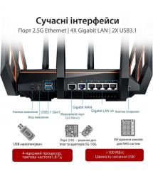 ASUS Маршрутизатор GT-AX11000 AX11000, 4xGE LAN, 1xGE WAN, 2xUSB3.1, MESH, EU-UK