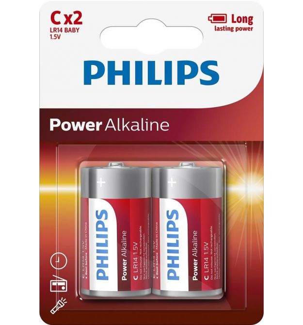 Philips Батарейка Power Alkaline щелочная C(LR14) блистер, 2 шт