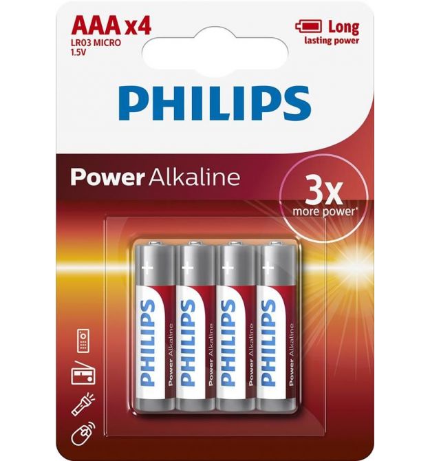 Philips Батарейка Power Alkaline AAA щелочная блистер, 4 шт