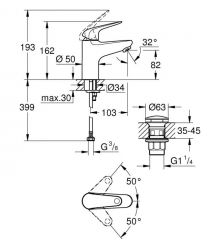 Grohe Смеситель для раковины Swift S дл. излива - 103мм, неповоротный, 1 рычаг, хром