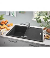 Grohe Мойка кухонная K400, гранит, прямоуг., с крылом, 780x500x205мм, чаша - 1, врезная, черный гранит