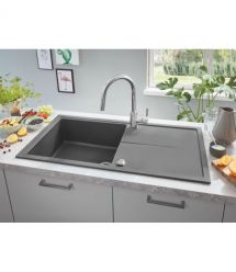 Grohe Мойка кухонная K400, гранит, прямоуг., с крылом, 780x500x205мм, чаша - 1, врезная, серый гранит