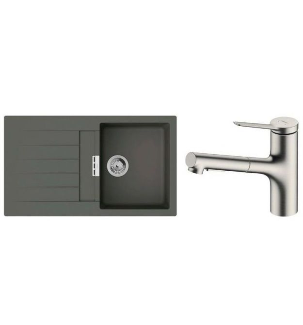 Hansgrohe Набор для кухни, гранитная мойка S520-F345 + смес. Zesis M33, серый камень-сталь