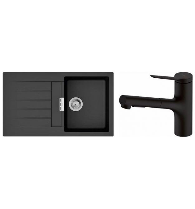 Hansgrohe Набор для кухни, гранитная мойка S520-F345 + смес. Zesis M33, черный графит-черный матовый