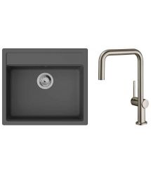 Hansgrohe Набор для кухни, гранитная мойка S520-F510 + смес. Talis M54, черный графит-сталь