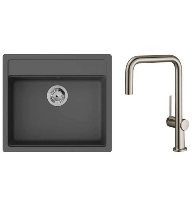 Hansgrohe Набор для кухни, гранитная мойка S520-F510 + смес. Talis M54, черный графит-сталь