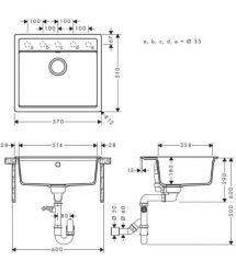 Hansgrohe Набор для кухни, гранитная мойка S520-F510 + смес. Talis M54, черный графит-сталь