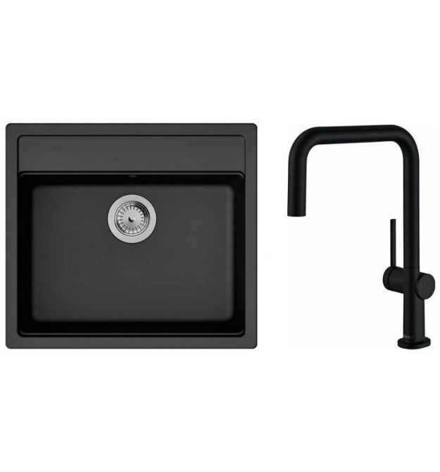 Hansgrohe Набор для кухни, гранитная мойка S520-F510 + смес. Talis M54, черный графит-черный матовый