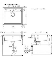 Hansgrohe Набор для кухни, гранитная мойка S520-F510 + смес. Talis M54, черный графит-черный матовый