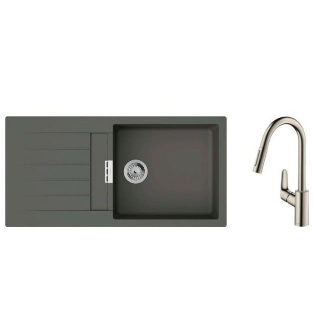 Hansgrohe Набор для кухни, гранитная мойка S520-F480 + смес. Focus M41, серый камень-сталь